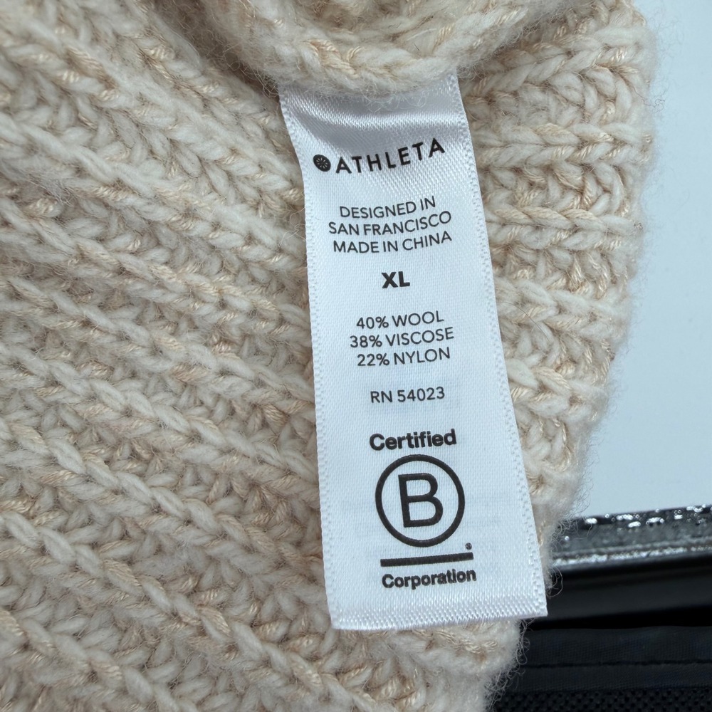 Athleta Beige Ribbed Knit Sweater Long Sleeve Crew Neck‎ Wool Blend Women's XL - Picture 5 of 7